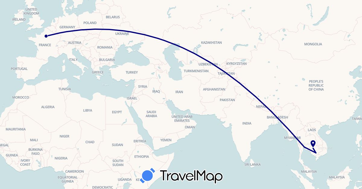 TravelMap itinerary: driving in France, Cambodia, Thailand (Asia, Europe)